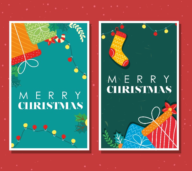 christmas decorative two cards icons